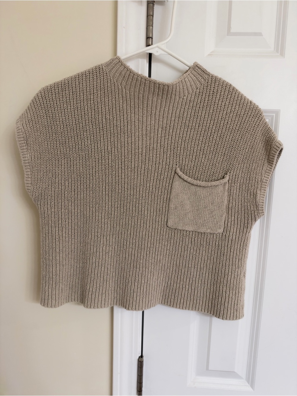 Free People Taupe Boxy Knit Pocket Sweater Vest